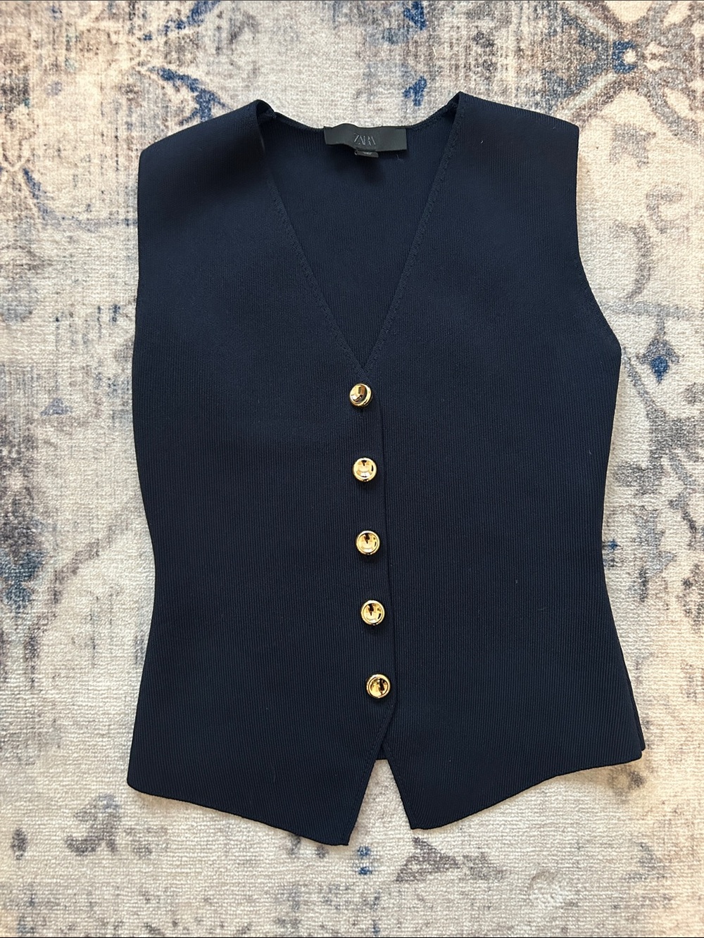 Zara Sleeveless Button Down V-Neck Sweater Vest Top (S)